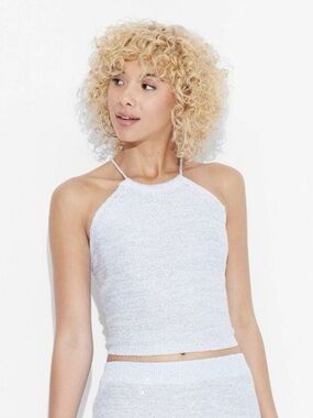 NWT Wild Fable Blue Sequin Knit Halter Crop Top XS Y2K Festival Coquette